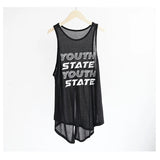 Fashion Sports Fitness Yoga Vest Women's Summer Loose Letter Buff Perspective Mesh Hoodie Top