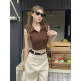 Fashion Hottie Style Sexy Polo Tie Sling Vest Women Summer Design Sense Slim Slim Short Top