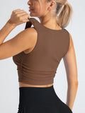 Sexy Sports U Collar Sleeveless Wrinkles Bottom Vest Can Wear A Body-Repair Yoga Running Vest Bottom Top Woman T
