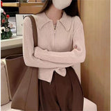 3.7/New On Spring XUAN XIAO JIE Short Premium Sense Polo Collar Zipper Knitted Open Shirt