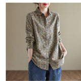 2026 Spring New Large Size Broken Flower Long-Sleeved Shirt Lady Shirt Cotton Top