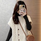 LEKA Senior Sense Shoulder Cardigan Knitted Vest Women's Autumn And Winter New Design Feel Chic Sleeveless Top