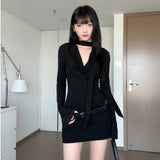 Hepburn Hottie Black Long-Sleeved Dress Dress Woman 2025 New Autumn And Winter Dress Sister Ass Skirt