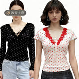 Fashion Hottie Sexy Lace Side Splicing Long-Sleeved T-Shirt Girl Spring Design Slimming Thin Bottom Shirt Top