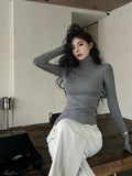 Black Height Collar Inside To Keep Warm Long-Sleeved T-Shirts For Women's Spring And Autumn And Winter Leisure Simple Style Thin And Match Bottom Shirt