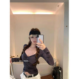 Korean Version Of Fashion Fashion Shoulder Long-Sleeved T-Shirt Women's New Winter Slim Slimming Niche Shirt Hottie Top