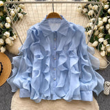 French Romantic Style Leaf Side Pink Shirt Female Spring Korean Version Of Loose Open Shirt Commuter High-End Feel