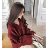 KANING High-End Sense V-Neck Powder Solid Color Sweater Women 2026 Autumn And Winter Soft-Creating Thighs Languid T-Shirt