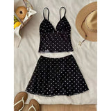 Korean Style Retro Wave Dot Mesh Yarn Split Hottie Sling High Waist Apparent Thin Skirt Pure Want Vacation Leisure Suit Female Tide