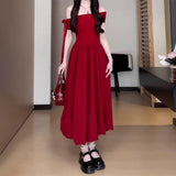 French Word Shoulder-To-Shoulder Black Dress Women's New Summer Hepburn Style Beautiful Pony Buds Short Skirt
