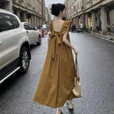 Sweet And Bare-Backed Flying Sleeve Bow Tie Dress Summer New Holiday Masked Thin Long Dress