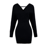 Yu Sister Hottie Temperament Thin V-Neck Knitted Dress Woman 2025 Autumn And Winter New Pure Want To Pack In The Hips Short Skirt