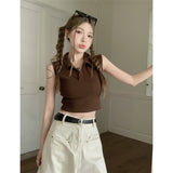 Fashion Hottie Style Sexy Polo Tie Sling Vest Women Summer Design Sense Slim Slim Short Top