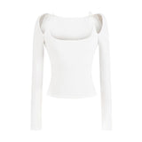 One-×Ö Collars With Long-Sleeved T-Shirt Purple Slim Slim Top Temperament Side-On-Shoulder-To-Wear T-Shirt