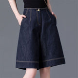 6 Points Of Denim Shorts Women's Summer Thin A-Word 2025 New Loose Thin Straight Trousers Wide-Legged Trousers