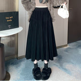 Korean Version Of Black Velvet Half-Dress Girl Small Man With High Waist Long A-Shaped Skirt Autumn And Winter Design Sense Croatous Umbrella Skirt