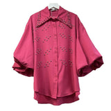 French Sweet Heavy Industry Diamond Bubble Bubble Sleeve White Shirt Women Spring And Summer Light Luxury High-End Blouse Design Sense Niche