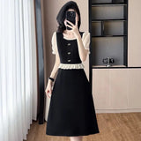 French Temperament Splicing Into The Color Bubble Sleeve Dress Light Luxury High-End Women's Summer Vacation Two Large A-Word Skirt