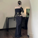 Lightly Familiar Sister Wind Shoulder Hollow Dress Girl Spring And Autumn Tight-Lender Hips Skirt Dress Dress Dress Dress Dress Dress Dress
