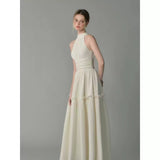 French New High-End Hanging Neck Dress Women's Summer Design Feel Sleeveless Folds To The Waist Thin Temperament Dress