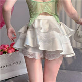 Lace Splicing With Half-Dress Lady Summer High Waist Thin A Word Ponmp Short Skirt Sweet Spicy Folded Skirt