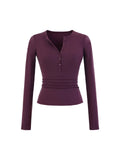 V-Neck Button Long-Sleeved T-Shirt V Collar Slimming Top New