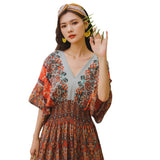 Real Shooting National Style Beach Dress Print Seaside Holiday Bohemian Long Dress Large Size Thin Dress Beach Dress