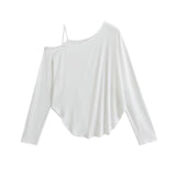 Spice Girls Sleeves Long Sleeved T-Shirt With Shaved Shoulder-Curved T-Shirt Irregularly Round Hem Fashion Jersey