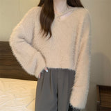 KANING Imitation Water Stinger Soft Glutinous Design Sweater 2026 Autumn And Winter New Simple Horse Sea Hair Sweater Female