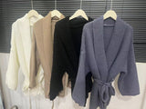 French High-End Sense V-Neck Knitted Open-Shirt Coat Top Languid Wind Languid Wind To Close The Waist Strap Thick Sweater Outside