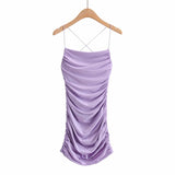 Ins Sexy Big-Lexed Fine-Skin Slinged Dress Girl 20 Summer Folds Elastic Tight-Blit-Bstice Dress