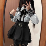 2026 Spring And Autumn New Sweetheart Encounter Dark Production Of Young Girl Shoulder Shirt + High Waist Half Skirt Two Sets