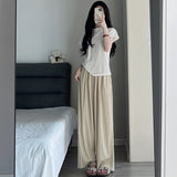 Broad-Legged Trousers Ice Silk High-Rise Mountain Trousers Women's Summer Thin Hanging Feeling Casual Lanterns Loose Straight Folded Trousers