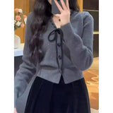 KANING Small Fragrant Wind Bow Gray Knitted Cardigan 2026 Autumn New Wear Wearing A Short Sweater Top Woman