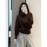 KANING Korean Irregular Collar Thicken Knitted Shirt 2026 Autumn And Winter New Design Sense Lazy Jacket Sweater