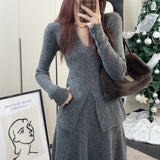 KANING Elegant Open Fork Bottom Sweater Half-Dress Two Sets 2026 Autumn New Fashion Knitting Suit Woman