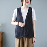 Real Shooting 2026 Summer New Literary And Artistic Loose Solid Cotton Collar Sleeveless Vest Vest Vest Women's Dress Horse Clip
