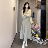 Korean Version Of Striped Long-Sleeved Shirt Dress Women's Dress Early Autumn New Waist Temperament Small Long Dress