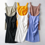 Ins French Retro U Collar Folds On The Chest And Net Face A-Word Dress