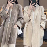 2026 Autumn And Winter Lazy Wind Thick Line Large-Size Sweater Cardigan Temperament Long Loose Knit Thick Coat Female Tide