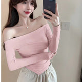 Purely Sexy Shoulder Long-Sleeved T-Shirt Femininity T-Shirt Femininity T-Shirt Girl Tide