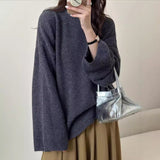 KANING Korean Lazy Windy Large Plate Round Collar Hooded Sweater Women Loose Design Sense Solid Color Knitted Shirt