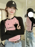 Autumn And Winter Velvet In Pure Desire To Play The Bottom Shoulder Zipper T-Shirt Women's Long Sleeves Short Spliced Top Women's Shirt