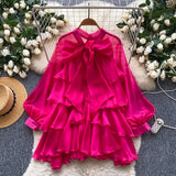 French Retro Lantern Sleeve Shirt Women's Summer Lotus Leaf Side Butterfly Collar Design Gentle Atmosphere Famous Top Tide