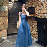 Blue Mist Love French Denim Dress Women's Summer Niche Design Feel Waist Temperament Sling Skirt