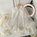 French Bow Shirt Female Design Sense Of Small Pure Style Hottie Chic Bubble Long Sleeve Top