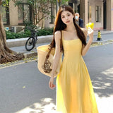Gentle Wind Yellow Hanging Dress Women 2026 Summer New Tea Break French Fresh Sweet Orange Tnut Dress