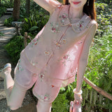 Pomegranate De Mulberry Silk Vest T-Shirt Small Shorts Girl 2026 Summer New Chinese Style Suit Pants Tide