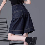 6 Points Of Denim Shorts Women's Summer Thin A-Word 2025 New Loose Thin Straight Trousers Wide-Legged Trousers