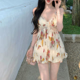 [Komo Lake Garden] Black Standard Folded Large Dress Dress Women 2026 Summer New Broken Flower Slings Long Skirt